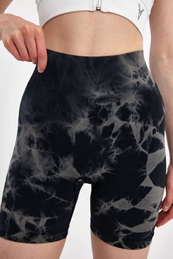 STAR ŞIMART KADIN ARKASI BÜZGÜLÜ SEAMLESS DESENLİ YÜKSEK BEL KISA TAYT - 2