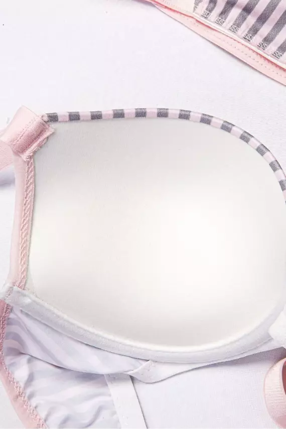 STAR Tılsım Lingerie Kadın Çizgili Mikro Kumaş Taşlı Askılı Dolgulu Sütyen Takım - 3