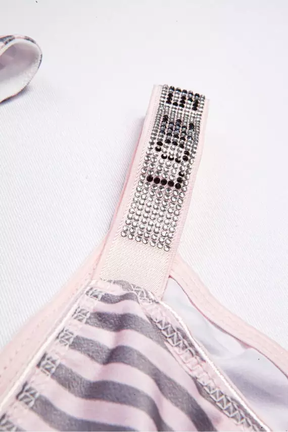 STAR Tılsım Lingerie Kadın Çizgili Mikro Kumaş Taşlı Askılı Dolgulu Sütyen Takım - 4