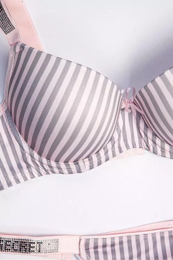 STAR Tılsım Lingerie Kadın Çizgili Mikro Kumaş Taşlı Askılı Dolgulu Sütyen Takım - 2