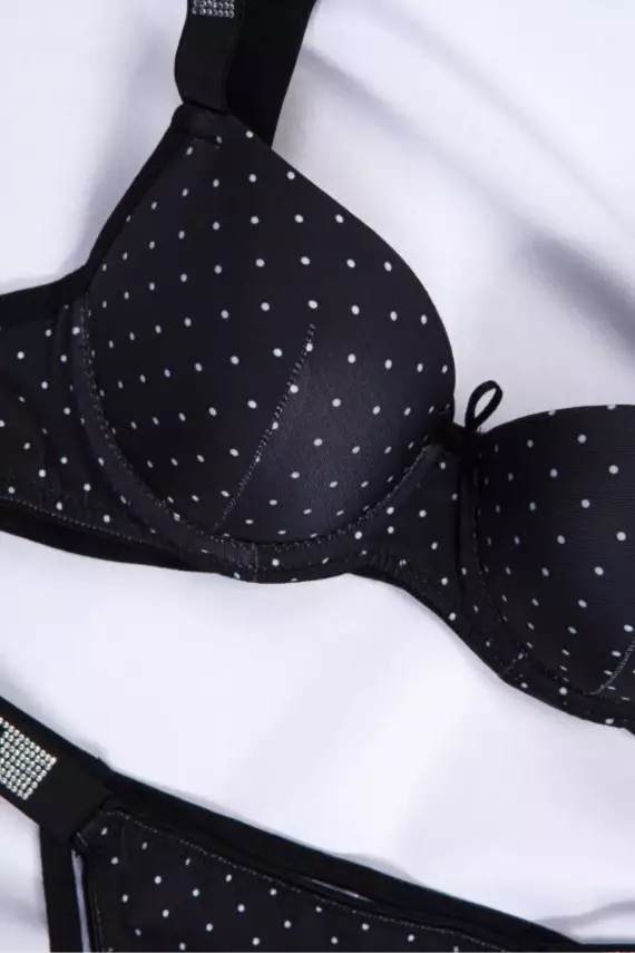 STAR Tılsım Lingerie Kadın Puanlı Baskılı Mikro Kumaş Taşlı Askılı Sütyen Takım - 3